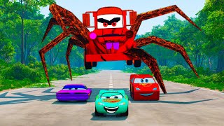 Lightning McQueen vs Giant Arachnid Monsters An Epic Escape from Spiders amp Racing from Mater Eater [upl. by Aiclid]