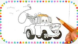 Tow mater easy Coloring  McQueen Car Friend tow mater easy coloring kidsart [upl. by Abe]