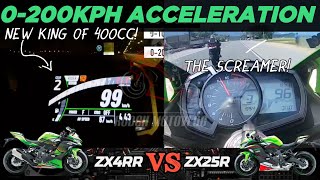 2023 Kawasaki ZX4RR 🆚️ ZX25R  0200kph Acceleration  Top Speed Attempt 🔥🔥 [upl. by Fia240]