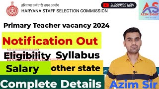 haryana prt teacher vacancy 2024  Haryana HSSC Primary Teacher PRT Recruitment 2024 for 1456 post [upl. by Nidorf]