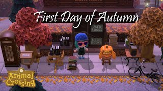 First Day of Fall Autumn Island Tour Animal Crossing Halloween Cafe Coffee Bookstore [upl. by Ainesey]