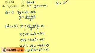 Simultaneous Equations 1 Linear 1 Quadratic Example 2 [upl. by Canty]