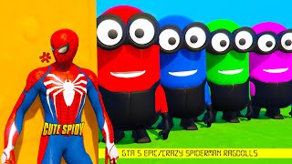 GTA 5 Epic Ragdolls  RED SPIDERMAN VS RED MINION VS GREEN MINION Euphoria PhysicsFunny Fails [upl. by Terraj]