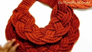 🍁BUFANDA TRENZADA A CROCHET crochet LasMaravillasdelCrochet ganchillo [upl. by Camm]