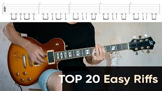 My TOP 20 Guitar Riffs for Absolute Beginners  20 Easy Iconic Electric Guitar Songs With Tabs [upl. by Everson366]