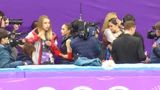 20180223 Zagitova amp Medvedeva hug their coaches [upl. by Wileen]