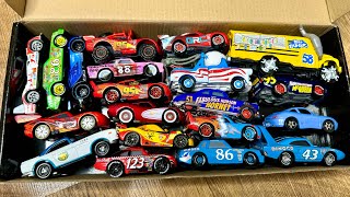 Disney Pixar Cars From The Box Lightning McQueen Jackson Storm Doc Hudson Mater The king Finn [upl. by Aleuqahs]