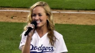 Kelley Jakle Sings God Bless America at Dodger Stadium  GreatGranddaughter of Branch Rickey [upl. by Prima]