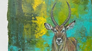 Abstrakter Realismus  Antilope auf Türkis Grün und Gelb  fertiges Kunstwerk [upl. by Rramahs]