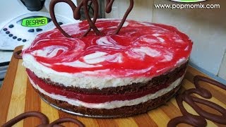 Tarta de San Valentín con Bizcocho de Chocolate Gelatina de Leche Condensada y Frambuesa  121 [upl. by Inalel583]