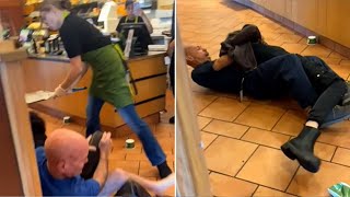 Colorado Panera Bread employee uses pan to break up wild brawl video [upl. by Artcele254]