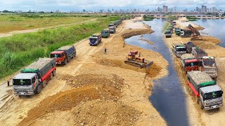 OMGLandSlideCrazy Hard Work Of Bulldozer Pushing Stones Bury The Side Of Lake With 25T Dump Truck [upl. by Regina]