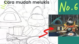 Cara Mudah melukis PERKHEMAHAN Di Pinggir Hutan PSV SPM 2021Part 2 [upl. by Mayhew562]