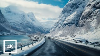 Relaxing 4K Snowy Drive in Norway  Geirangerfjord Driving Sounds for Sleep and Study ASMR [upl. by Nedrud]