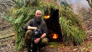 Building A Dry And Warm Survival Shelter With A Inside Fireplace Made Of Stone  Bushcraft Skills [upl. by Eelac]