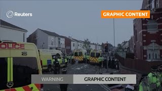 GRAPHIC WARNING Violent clashes with UK police after young girls killed  REUTERS [upl. by Royce55]