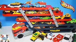 Hot Wheels GIANT Mega Hauler Transporter Truck Holds 50 Cars Matchbox Gift Set and More [upl. by Ahsiekim299]