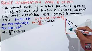 profit maximising price output and maximum profit from demand and cost function [upl. by Anilec]