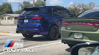 617 HP BMW X5 M COMPETITION RACES A 523 HP BMW M 550i STREET RACE Someone Lost Badly [upl. by Aicatsal]