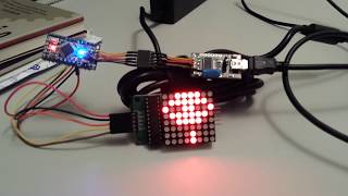 Space Invaders and Letters  Funduino pro mini Arduino 8x8 LED panel MAX7219 [upl. by Gerita]