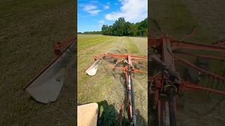 Raking windrows with Kuhn Rotary Rake [upl. by Hayton]