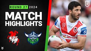 NRL 2024  Dragons v Raiders  Match Highlights [upl. by Einafpets]