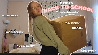 SHEIN BACK TO SCHOOL HAUL TRYON 50 ITEMS 250 CLOTHES ACCESSORIES JELWERY ECT 🏫 [upl. by Jerz367]