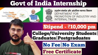 DPIIT Internship 2023  Government of India Internship  Summer Internship 2023  Govt Internship [upl. by Norrabal]