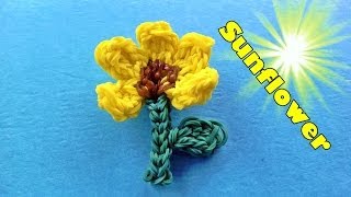 Rainbow Loom SUNFLOWER Charm by my 6 year old daughter Design  Tutorial [upl. by Yelsna]