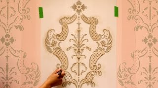 How to Stencil Tutorial Paint an Accent Wall with Ombre Stripes amp Damask Wall Stencils [upl. by Leunas]