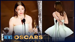 Emma Stone Explains Her WARDROBE MALFUNCTION While Winning Best Actress  2024 Oscars [upl. by Ayekehs596]