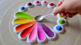 Simple rangoli designs for New year using spoon l रंगोली l easy new year rangoli l 2021 muggulu [upl. by Artimas]