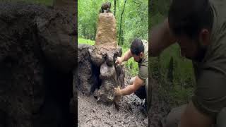 Building A Heartshaped Bushcraft Survival Shelter amp Fireplace With Clay Outdoor Cooking Overnight [upl. by Acinahs]