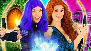 DESCENDANTS MAL and DISNEY PRINCESS in REAL LIFE MAL and MERIDA TEAM UP  BFF Besties [upl. by Charpentier]