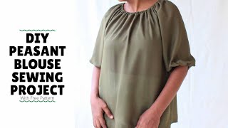 DIY Peasant Blouse Sewing Tutorial With Free Sewing Pattern  Womens Top Sewing Project [upl. by Maxie]