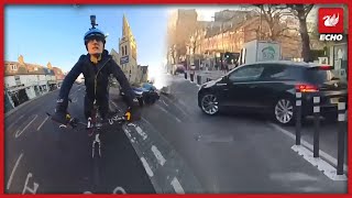 BBCs Jeremy Vine almost ploughs into car while cycling [upl. by Ahsiyk]