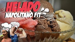 ¿CÓMO HACER HELADO CASERO  Helado Napolitano Fit  Helado de Chocolate  Helado de Fresa Vainilla [upl. by Nauht]