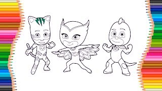 How to Draw PJ Masks Catboy Gekko and Owlette  Cartoon Coloring Pages [upl. by Kelci]