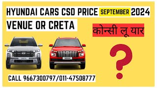 HYUNDAI CARS CSD PRICE LIST SEPTEMBER 2024  I20  CRETA AROUSE AUTOMOTIVE [upl. by Seldon]