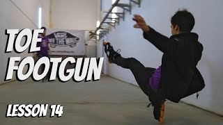 Slalom Inline Skate trick tutorial  TOE FOOTGUN on skates  Lesson 14 [upl. by Aerdnaeel]