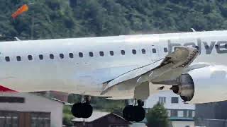 Embraer E190E2 HBAZB Helvetic Airways landing Sion airport Valais Switzerland 27062024 [upl. by Aserret]