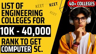 List of Engineering Colleges for CSE from 10K to 40K Rank  Through KCET  Karnataka  2024 [upl. by Baelbeer973]