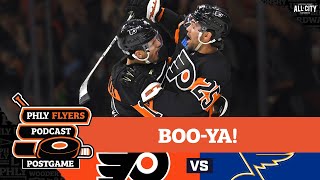 PHLY Flyers Postgame Garnet Hathaway scores Bobby Brink spooks Blues with late gamewinning goal [upl. by Linzer]