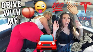 DRIVE WITH ME TWERKING IN A TESLA MODEL 3 W ALLY HARDESTY amp KORINNE PORTLEY [upl. by Keheley]