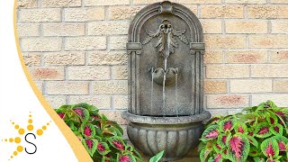 Sunnydaze Florence Outdoor Wall Fountain Florentine Stone Finish 27 Inch  XCA132146003FS [upl. by Nohtanoj]