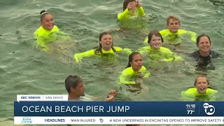 Junior Lifeguards jump off Ocean Beach Pier [upl. by Keene]