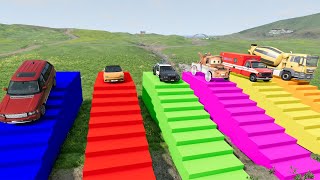 Flatbed Trailer Truck Potholes Transport Car Rescue  Cars vs Deep Water  BeamNGdrive [upl. by Rennerb]