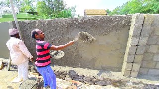 Plastering TechniquesHollow Blocks Compound Wall Inside PlasteringWith Sand and Cement mixing [upl. by Rolando]