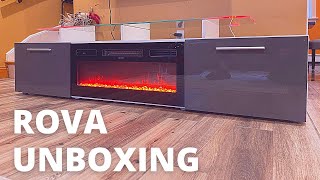 Unboxing Meble Furniture Rova Electric Fireplace 75quot TV Stand  Aiyah TV Stand for TVs up to 70quot [upl. by Atikkin106]