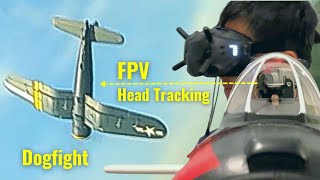 💥Head Tracking FPV Dogfight Eflite T28 vs Flightline F4U Corsair [upl. by Lissak]